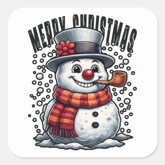 Sticker Carré Snowman Top Hat Pipe Merry Christmas (Devant)