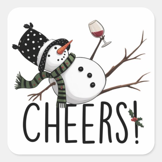 Sticker Carré Snowman Wine Christmas Funny Drinking Wine Santa  (Devant)