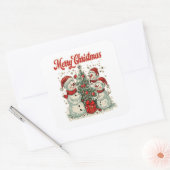 Sticker Carré Snowmen Decorating Christmas Tree (Enveloppe)