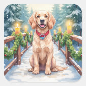 Sticker Carré Snowy Bridge Boykin Spaniel Christmas Art (Devant)