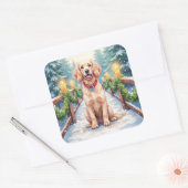 Sticker Carré Snowy Bridge Boykin Spaniel Christmas Art (Enveloppe)