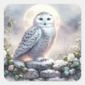 Sticker Carré Snowy Owl in Moonlit Winter Garden (Devant)
