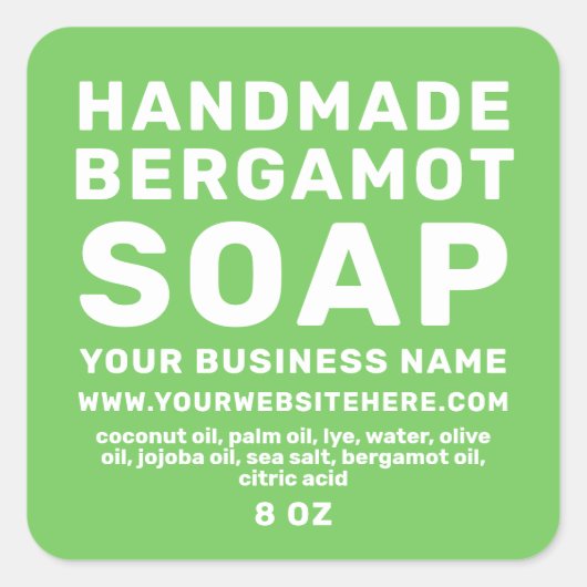 Sticker Carré Soap Bergamot à la main moderne vert brillant (Devant)