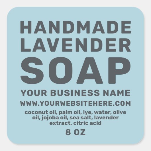 Sticker Carré Soap Lavande Fabriqué à la main moderne Bleu clair (Devant)