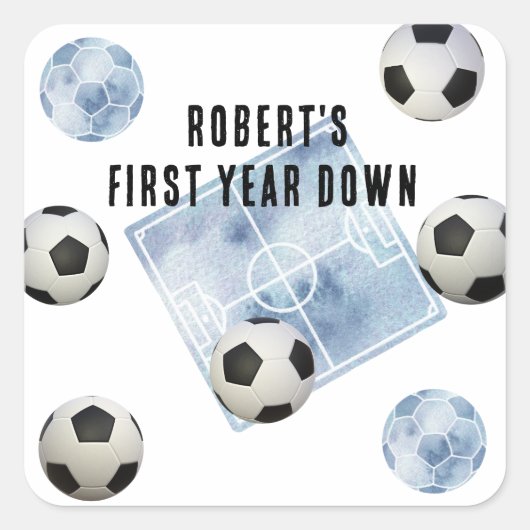 Sticker Carré Soccer First Year Down Birthday Party (Devant)