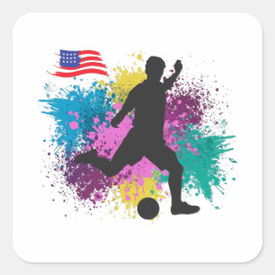 Sticker Carré Soccer Football USA Grungy Color Splashes