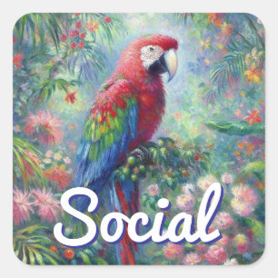 Sticker Carré Social Perroquet Oiseau Jungle Floral Peinture