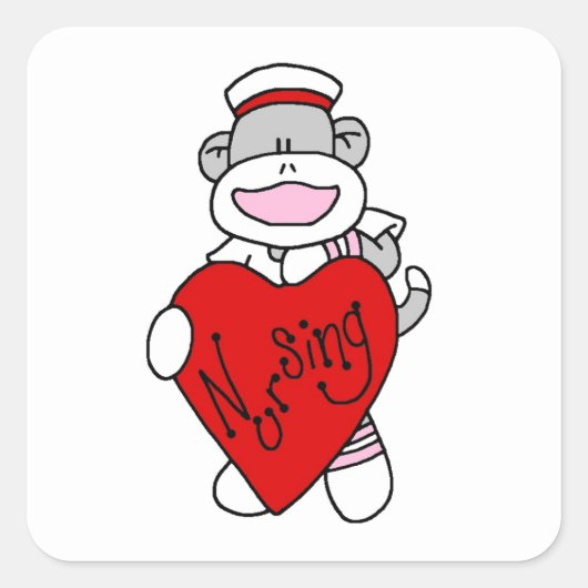 Sticker Carré Sock Monkey I Love Nursing T-shirts et cadeaux (Devant)
