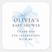 Sticker Carré Soft Blue Bow Text Thank You Baby Shower (Devant)