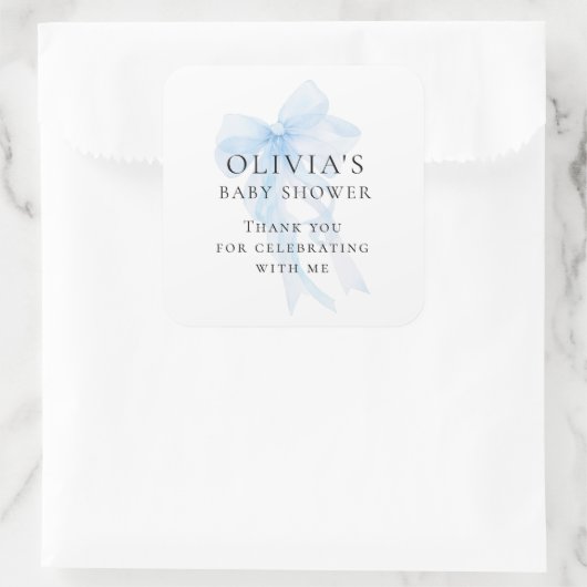 Sticker Carré Soft Blue Bow Text Thank You Baby Shower (Sac)