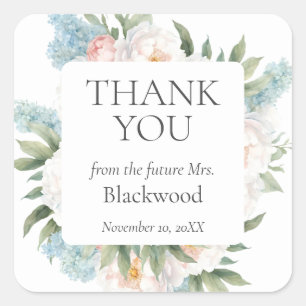 Sticker Carré SOFT BLUE ROSE FLEURS FLEURS BRIDAL Merci