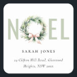 Sticker Carré Soft Joy Blush Green Christmas Wreath Adresse<br><div class="desc">Si vous avez besoin d'une personnalisation supplémentaire,  n'hésitez pas à m'envoyer un message sur yellowfebstudio@gmail.com .</div>