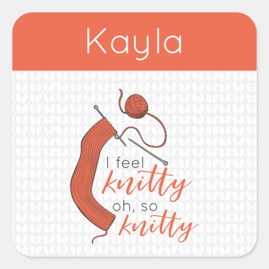Sticker Carré Soft Orange Je Me Sens Knitty, Oh So Knitty (Devant)