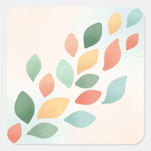 Sticker Carré Soft Pastel Abstract Falling Leaves (Devant)