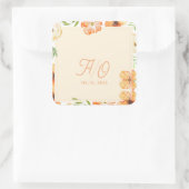Sticker Carré Soft Peach Garden Floral Monogram Wedding (Sac)
