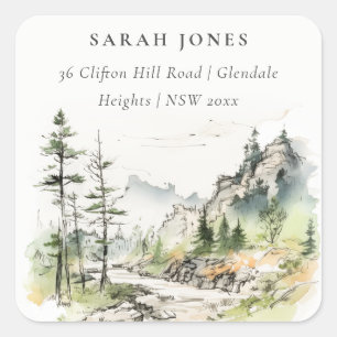 Sticker Carré Soft Woods Mountain Landcape Adresse de croquis