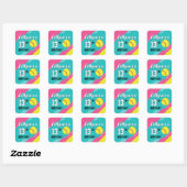 Sticker Carré Softball rose Turquoise Jaune Enveloppe fête d'ann (Feuille)