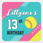 Sticker Carré Softball rose Turquoise Jaune Enveloppe fête d'ann (Devant)