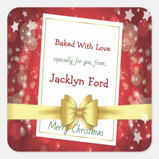 Sticker Carré Soins Bokeh de Noël Gold Ribbon (Devant)