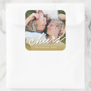 Sticker Carré Soirée Calligraphie Script Gold Ombre Photo Holida