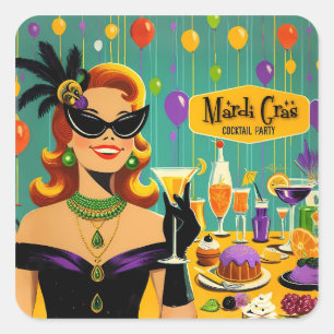 Sticker Carré Soirée Cocktail Rétro 50's Mardi Gras Martini