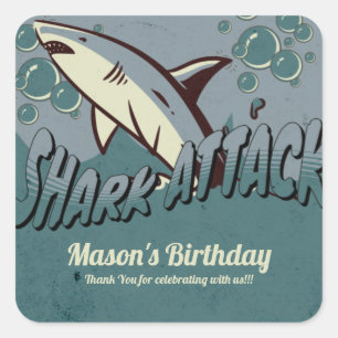 Sticker Carré Soirée d'anniversaire à thème Retro Shark