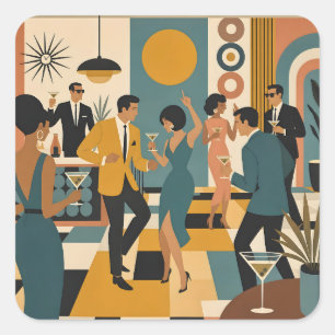 Sticker Carré Soirée Dansante Martini du Milieu du Siècle