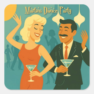 Sticker Carré Soirée Dansante Martini du Milieu du Siècle