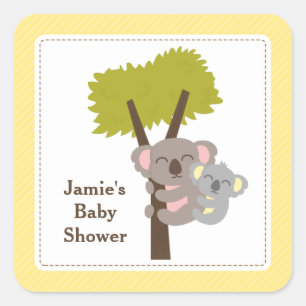Sticker Carré Soirée de Baby shower de l'ours de maman Koala