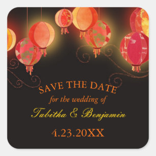 Sticker Carré Soirée de mariage dans le jardin de lanternes