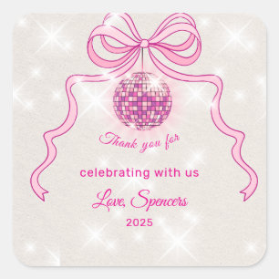 Sticker Carré Soirée de Noël des Filles Disco Rose