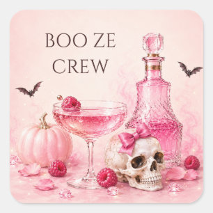 Sticker Carré Soirée d'Halloween rose entre filles Fête de coc