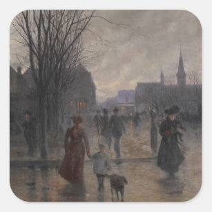 Sticker Carré Soirée pluvieuse sur l'avenue de Hennepin, c.1902
