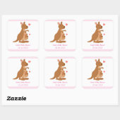 Sticker Carré Soirées Baby shower Kangaroo Cute (Feuille)