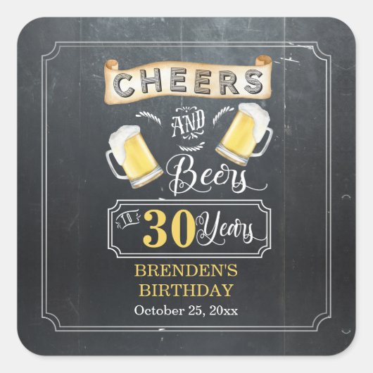 Sticker Carré Soirées et bières à 30 ans fête d'anniversaire (Devant)