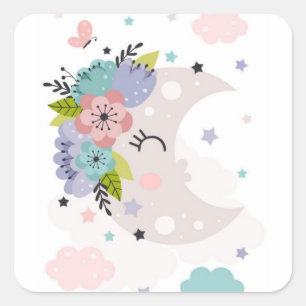 Sticker Carré Sois le soleil ! Lune. Fleurs.