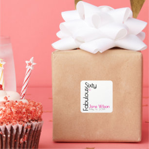 Sticker Carré Soixante Ans Fabulux Anniversaire Chic Rose & Noir