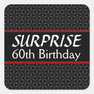 Sticker Carré soixantième Rouge d'argent de noir d'anniversaire