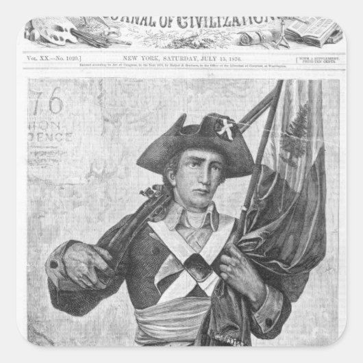 Sticker Carré Soldat continental tenant un drapeau à museau (Devant)