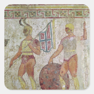 Sticker Carré Soldats d'infanterie, peinture de tombe de Paestum