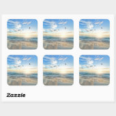 Sticker Carré Soleil, Ciel. Mer. Sable. Scène Plage (Feuille)