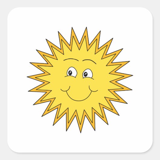 Sticker Carré Soleil d'été jaune avec un visage heureux. (Devant)