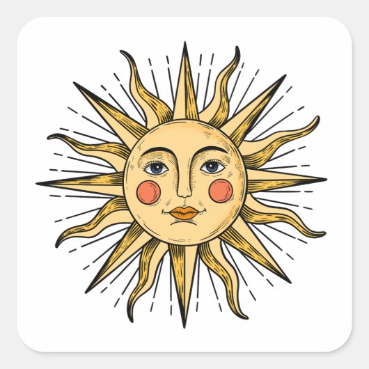 Sticker Carré Soleil jaune avec visage (Devant)