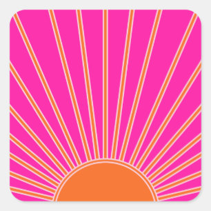 Sticker Carré Soleil Sunrise Hot Rose Et Orange Preppy Sunshine