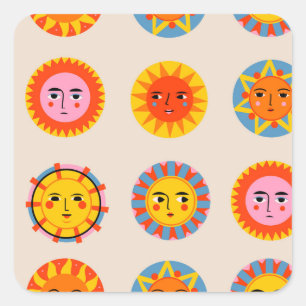Sticker Carré soleils Abstraits : motif sans couture ethnique.
