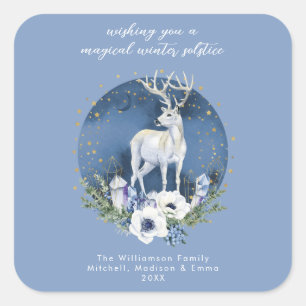 Sticker Carré Solstice d'hiver Deer Bleu Blanc Noël