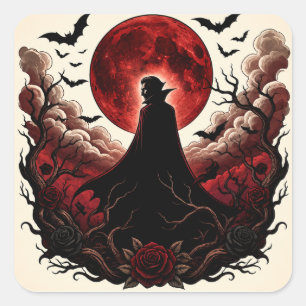 Sticker Carré Sombre Vampire Lune Rouge Gothique Halloween