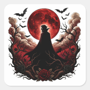 Sticker Carré Sombre Vampire Lune Rouge Gothique Halloween