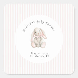 Sticker Carré Some Bunny Sweet Pink Baby Shower 