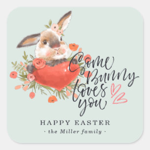 Sticker Carré Some Bunny vous aime Cœur de lapin de Pâques